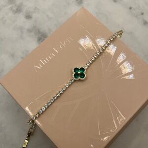 Green Clover Pave Tennis Bracelet Adina Eden 14K Gold Plate Rhinestone CZ Jewel